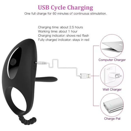 AOPAR Vibrating Penis Ring with Tongue Clitoral Stimulator Couple Ring Wearable Vibrator Anal Beads with 7 Vibration Modes Sex Toys for Women Men Couple, Black