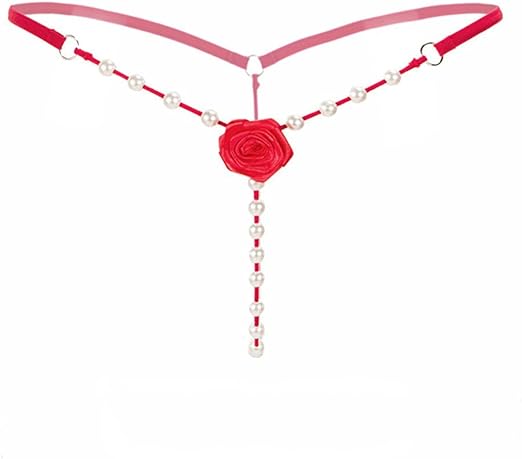 Women's Pearl T Back G String Embroidery Rose Flowers Beaded Thong Panty Underwear Sexy Micro Underpant