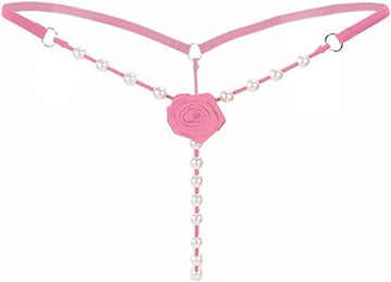 Women's Pearl T Back G String Embroidery Rose Flowers Beaded Thong Panty Underwear Sexy Micro Underpant