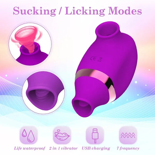 Sucking Licking Vibrator Toy, 2-in-1 Tongue Licking & Clitoral Sucking Nipples Stimulator, 7 Modes Adult Sex Toys for Women Couples