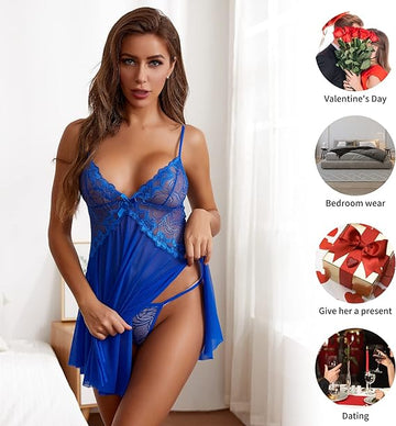 ADSEXY Women's Lingerie Sexy Chemise Sheer Floral Lace Split Hem Nightdress with Panty Mesh Nightgown Babydoll Plus Size