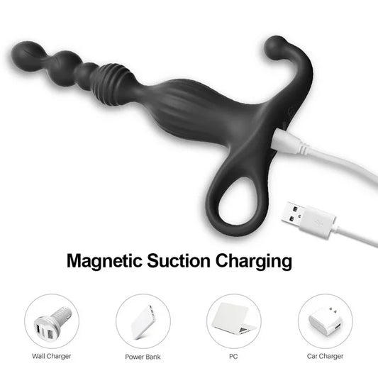 TLUDA Remote Control Anal Plug Vibrator Anal Beads Vibrating Butt Plug Sex Toy For Women Men Couples Black
