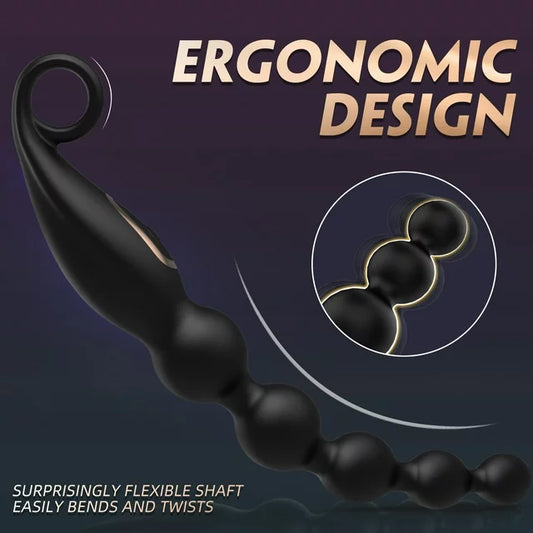 Vibrating Anal Beads Butt Plug, Graduated Design Silicone Anal Vibrator with 7 Vibration Modes Rechargeable Waterproof G-spot Vibrator Anal Sex Toy for Men, Women and Couples