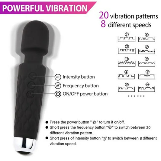 Imimi G-Spot Massager Vibrator, Vibrator with 8 Speeds 20 Vibrating Patterns, Sex Toys for Couples, Black