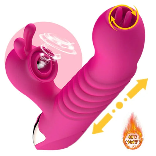 Centerel Rabbit Vibrator Sex Toys with Vibrating Sucking Licking & Telescoping Modes for Women