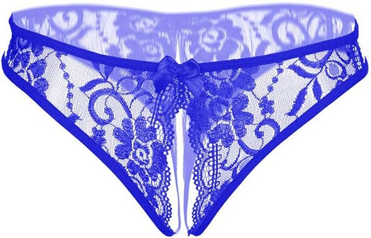 YOYOMEI Women Sexy Panties Floral Lace Briefs (Blue, M)