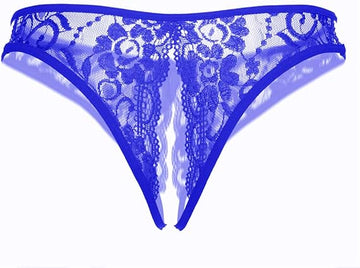 YOYOMEI Women Sexy Panties Floral Lace Briefs (Blue, M)