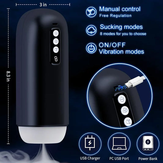 HTB Automatic Sucking Male Masturbator Sex Toys for Men, Adult Electric Pocket Stroker with 8 Suction & Vibrating Modes for Men Self-Pleasure Masturbation